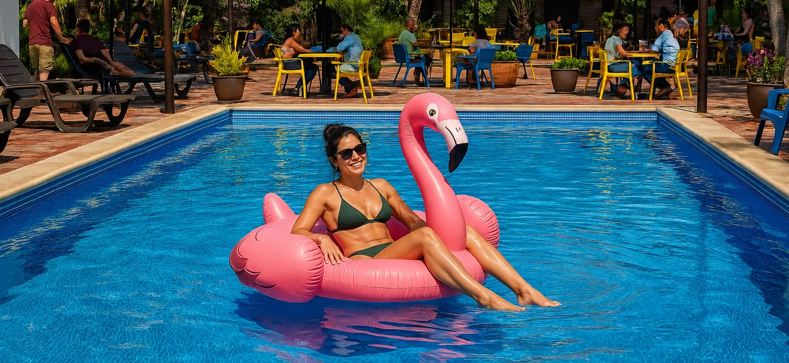 Piscina y cabañas